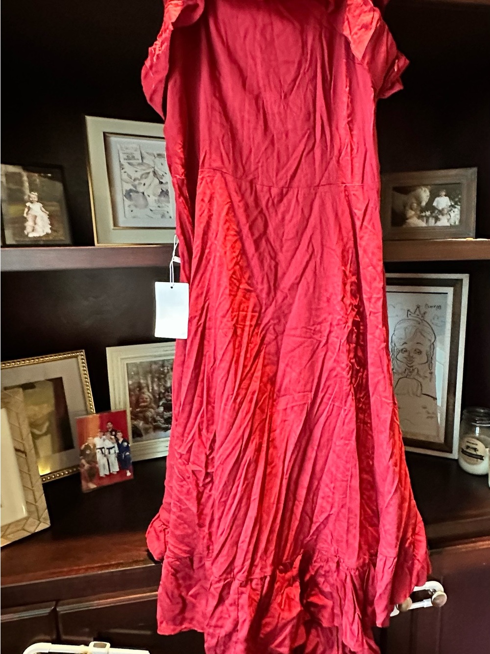 Joyfolie Red Ruffle-Hem Maxi Dress